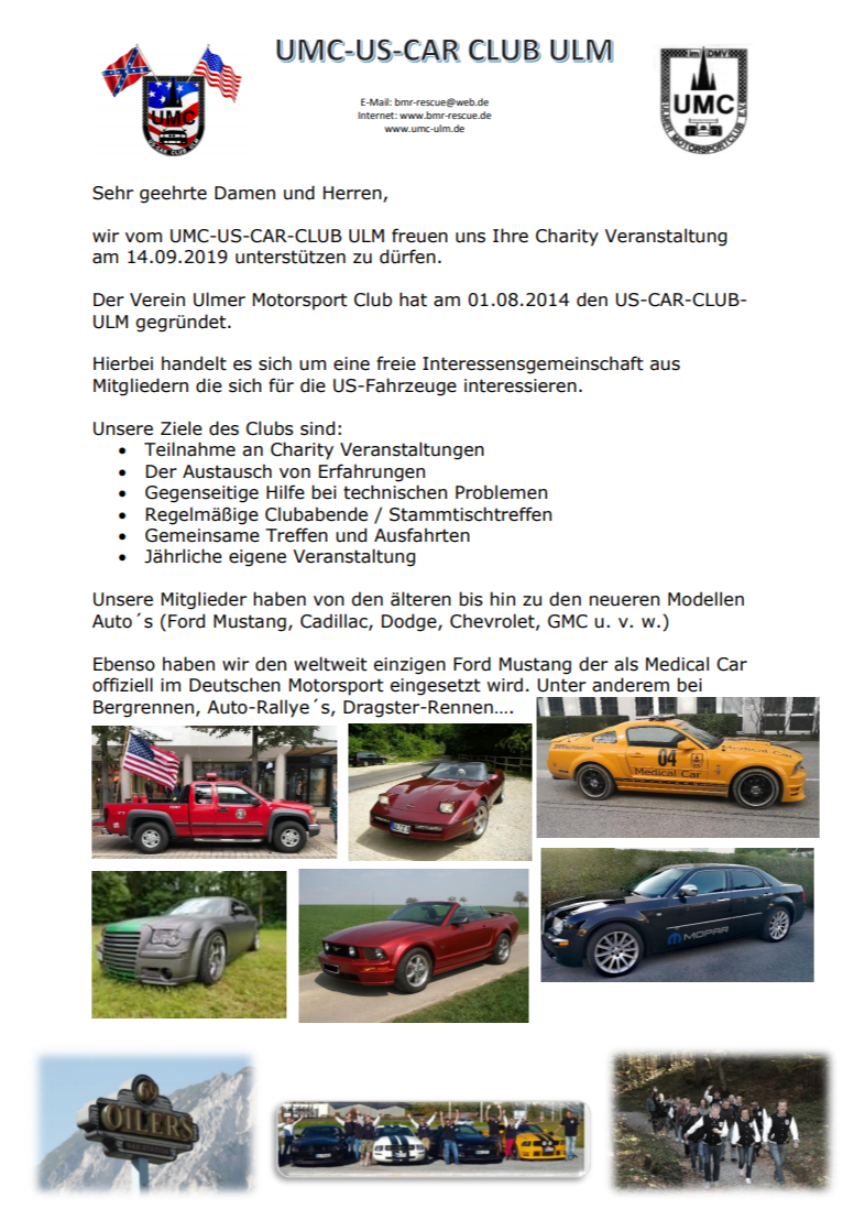 UMC US-Car Club Ulm unterstützt uns an der Illerpower Charity 2019